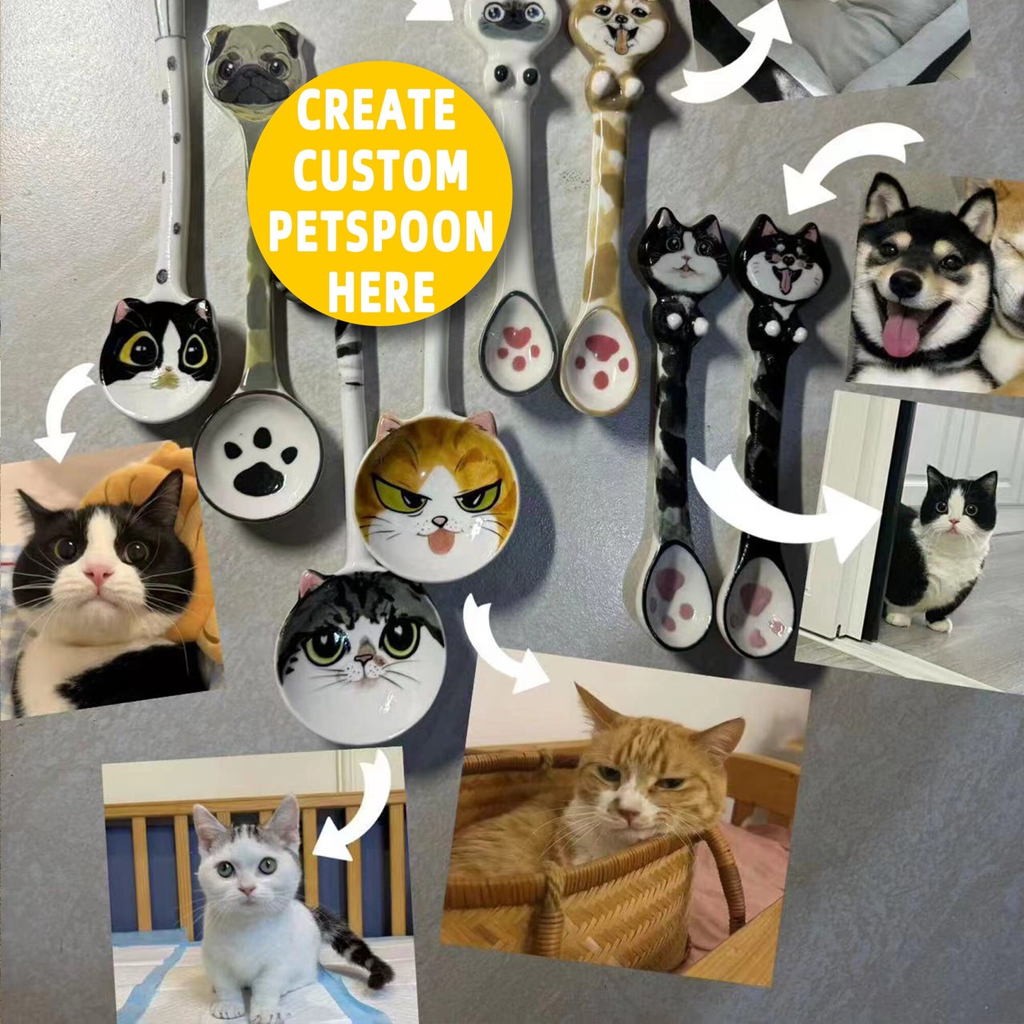 Custom Pet Spoons Handmade Personalized Ice Cream Scoop Cute Dog Spoons Porcelain Cat Spoon Gifts for Pet Owner Dog Spoon Housewarming Gift