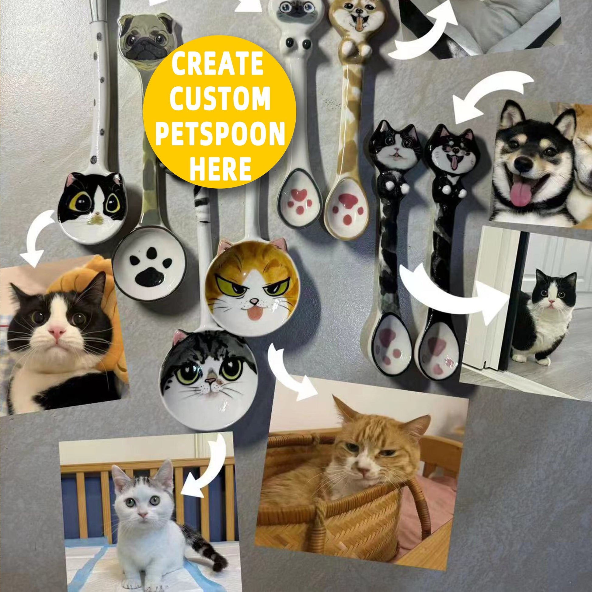 Custom Pet Spoons Handmade Personalized Ice Cream Scoop Cute Dog Spoons Porcelain Cat Spoon Gifts for Pet Owner Dog Spoon Housewarming Gift