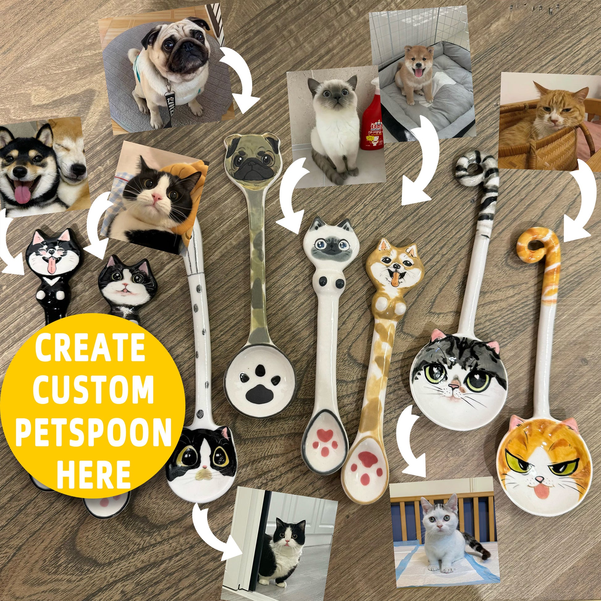 Custom Pet Spoons Handmade Personalized Ice Cream Scoop Cute Dog Spoons Porcelain Cat Spoon Gifts for Pet Owner Dog Spoon Housewarming Gift