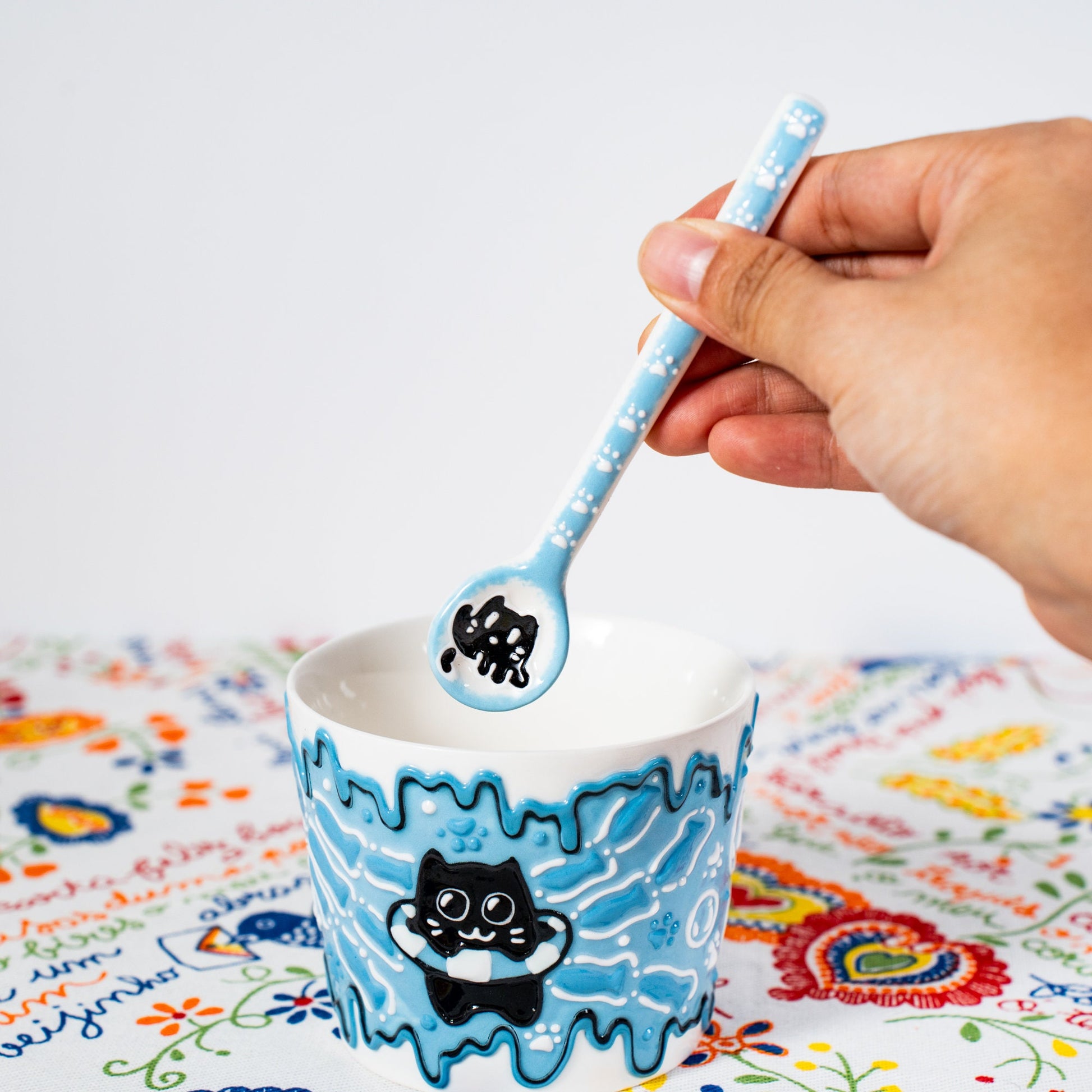 Cartoon Cat Spoons-restaurant, handmade stirring spoon, honey, sugar, coffee, tea-hanging spoons cute cat spoon ceramic spoon made in German