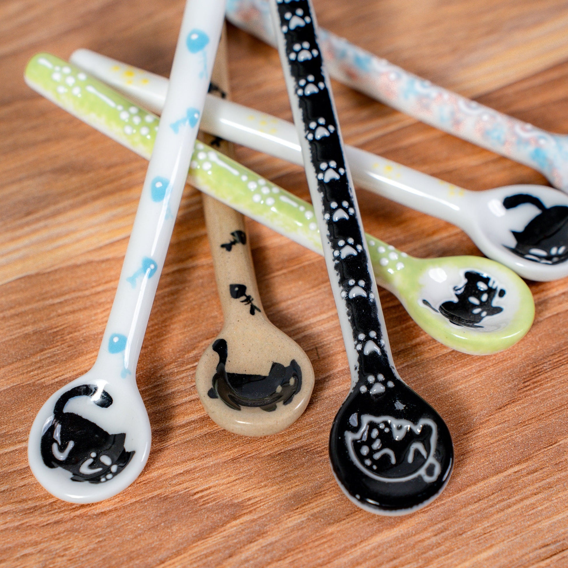 Cartoon Cat Spoons-restaurant, handmade stirring spoon, honey, sugar, coffee, tea-hanging spoons cute cat spoon ceramic spoon made in German
