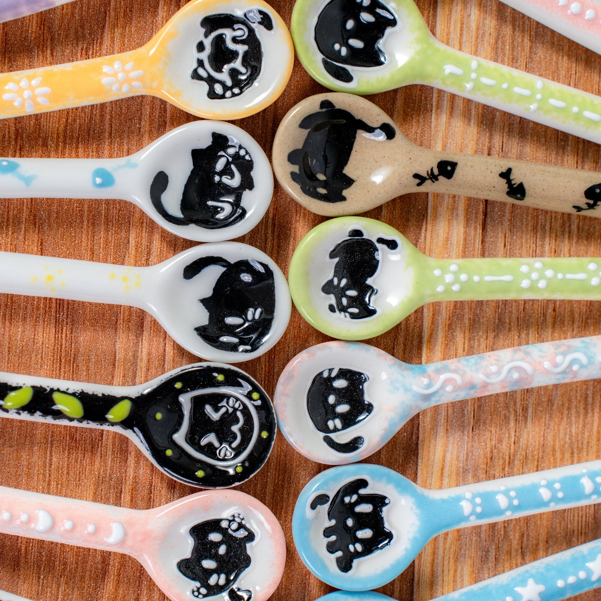 Cartoon Cat Spoons-restaurant, handmade stirring spoon, honey, sugar, coffee, tea-hanging spoons cute cat spoon ceramic spoon made in German