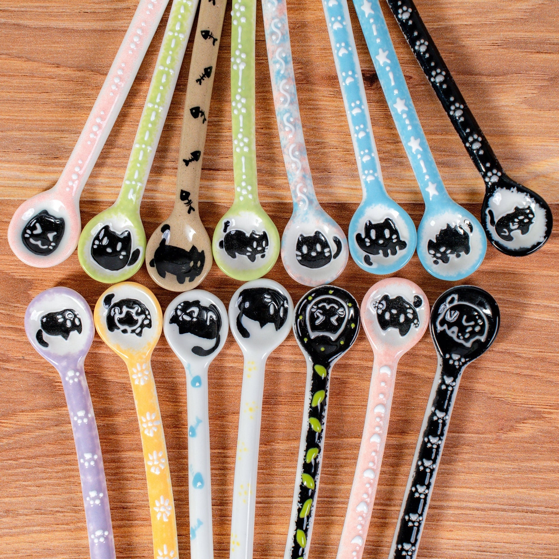 Cartoon Cat Spoons-restaurant, handmade stirring spoon, honey, sugar, coffee, tea-hanging spoons cute cat spoon ceramic spoon made in German