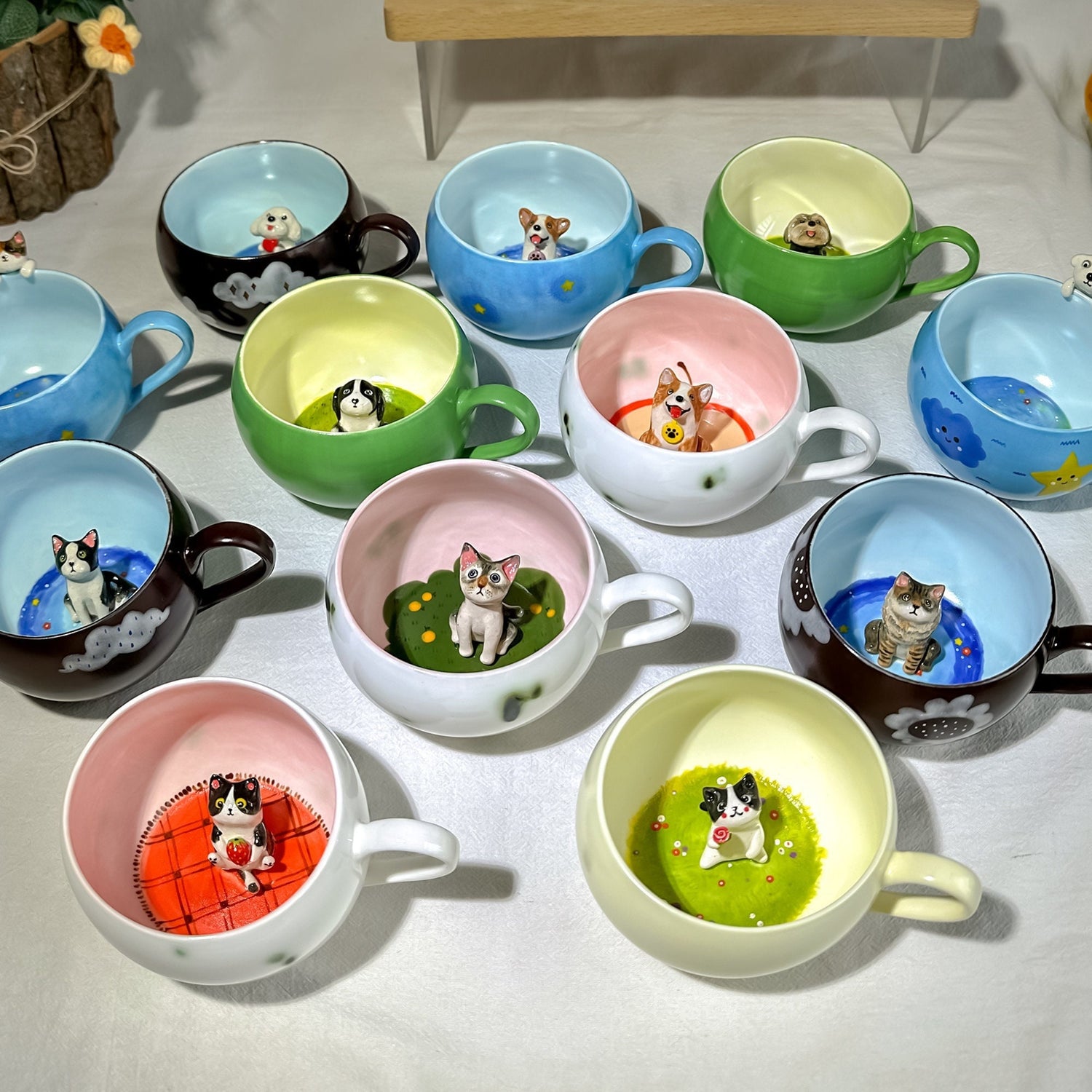 Custom Pet Handmade Coffee Mug Personalized Cat Mug Birthday Gift for Pet Owner Family Gift Cute Dog Puppy Cappuccino Mug Hidden Animal Cup