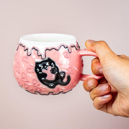 Black Kitty Coffee Mugs Ceramic Cartoon Style Cat Hug Mug Collection 3D Line Art Style Cream Cat Espresso Cups Funny Birthday Gift for Kids