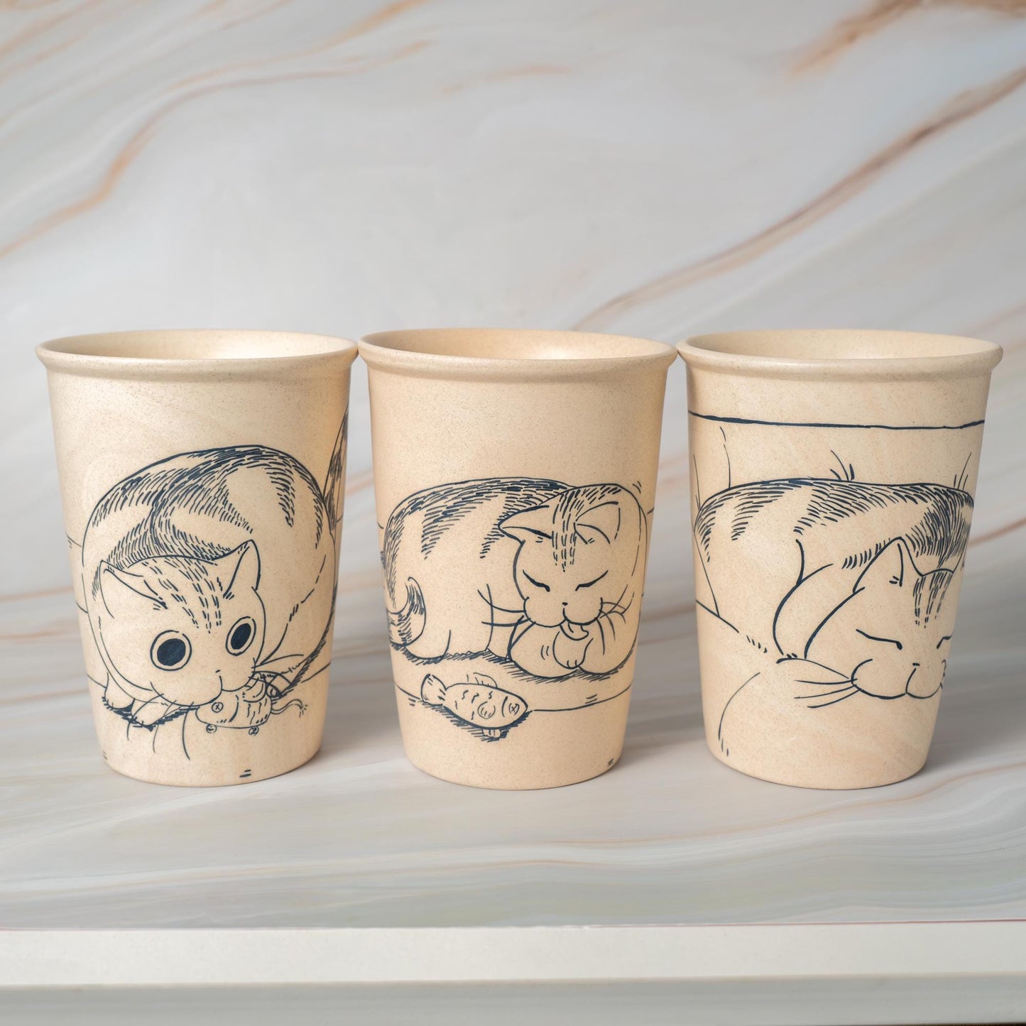 Lazy Cat Ceramic Tumbler Handpainted Kitty Espresso Mug Sketch Art Style Funny Pet Tea Cup Comic Style Coffee Cup Cute Birthday Gift for Kid