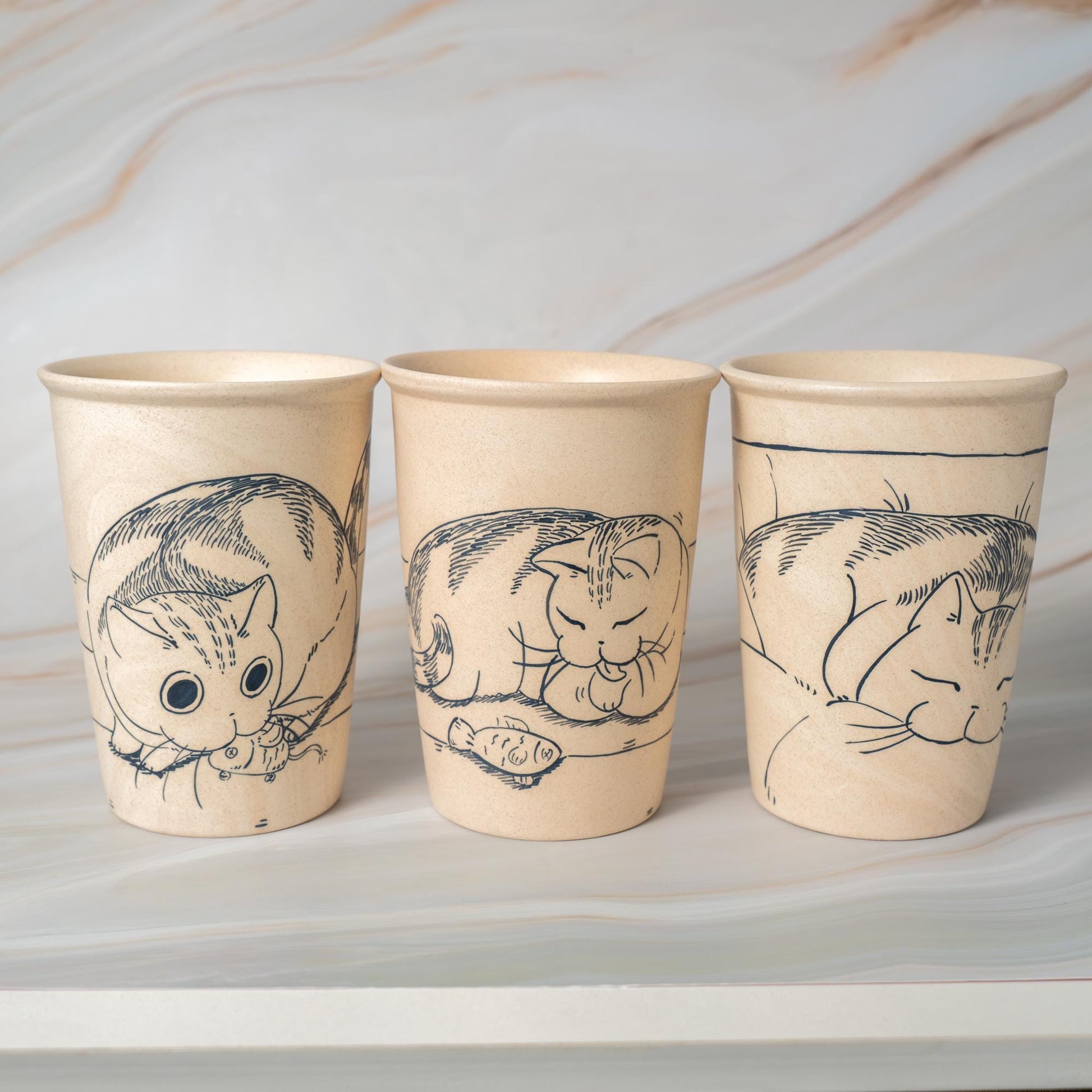 Lazy Cat Ceramic Tumbler Handpainted Kitty Espresso Mug Sketch Art Style Funny Pet Tea Cup Comic Style Coffee Cup Cute Birthday Gift for Kid