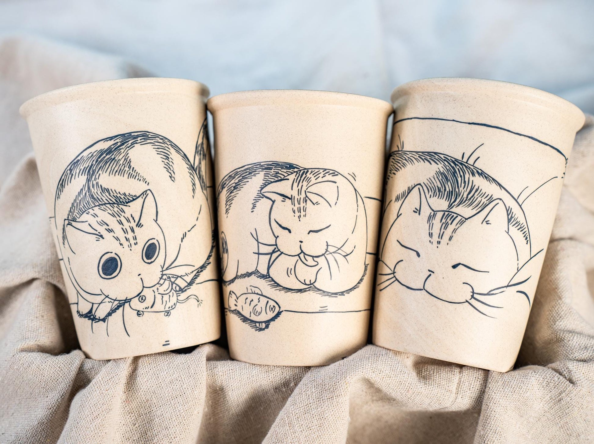 Lazy Cat Ceramic Tumbler Handpainted Kitty Espresso Mug Sketch Art Style Funny Pet Tea Cup Comic Style Coffee Cup Cute Birthday Gift for Kid