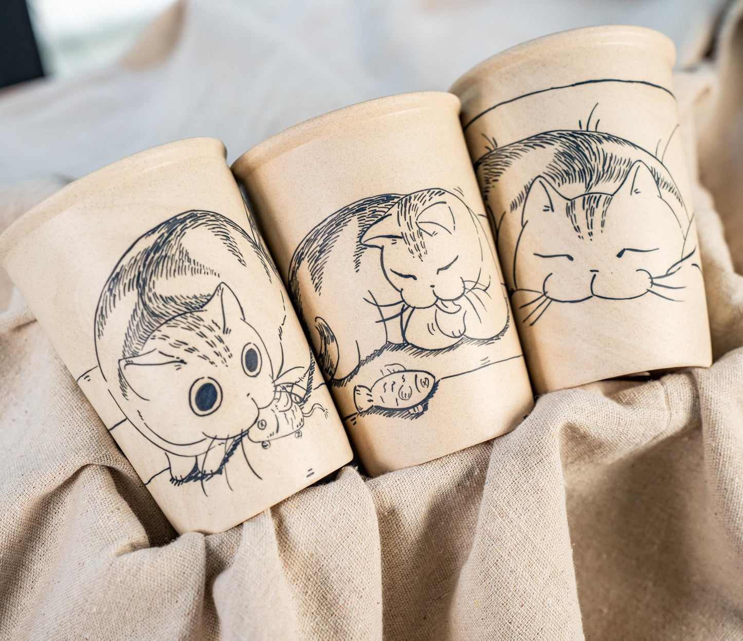 Lazy Cat Ceramic Tumbler Handpainted Kitty Espresso Mug Sketch Art Style Funny Pet Tea Cup Comic Style Coffee Cup Cute Birthday Gift for Kid