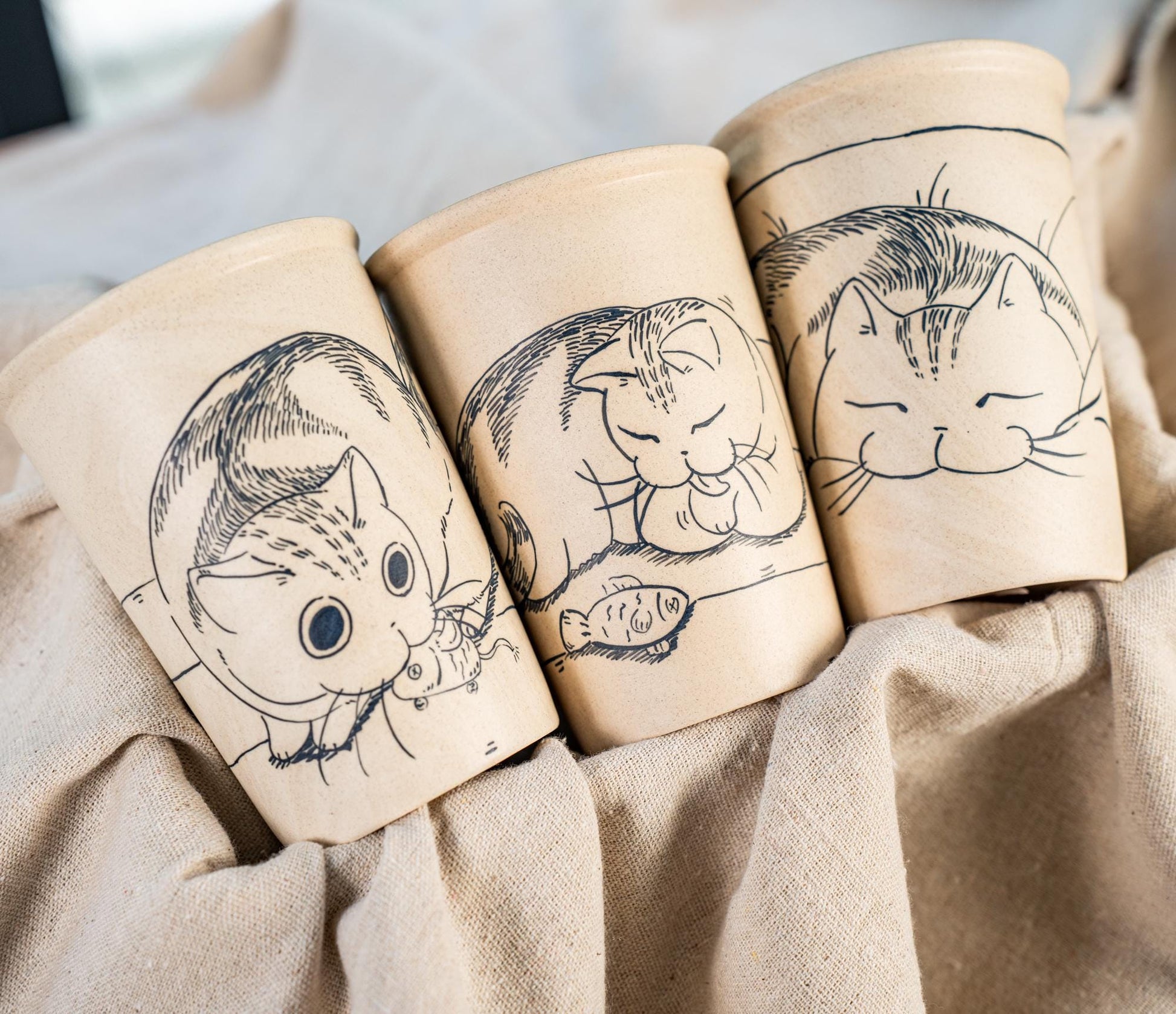 Lazy Cat Ceramic Tumbler Handpainted Kitty Espresso Mug Sketch Art Style Funny Pet Tea Cup Comic Style Coffee Cup Cute Birthday Gift for Kid