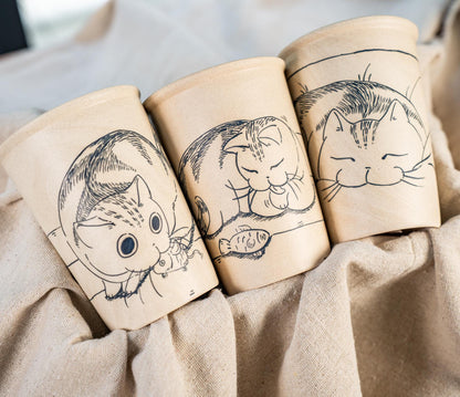 Lazy Cat Ceramic Tumbler Handpainted Kitty Espresso Mug Sketch Art Style Funny Pet Tea Cup Comic Style Coffee Cup Cute Birthday Gift for Kid