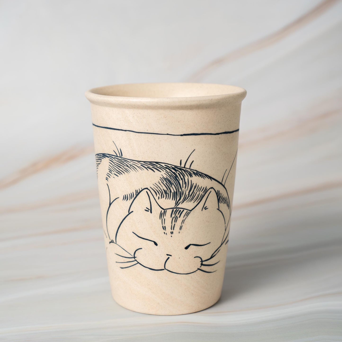 Lazy Cat Ceramic Tumbler Handpainted Kitty Espresso Mug Sketch Art Style Funny Pet Tea Cup Comic Style Coffee Cup Cute Birthday Gift for Kid