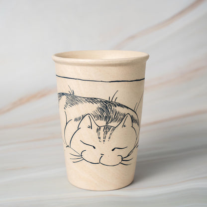 Lazy Cat Ceramic Tumbler Handpainted Kitty Espresso Mug Sketch Art Style Funny Pet Tea Cup Comic Style Coffee Cup Cute Birthday Gift for Kid