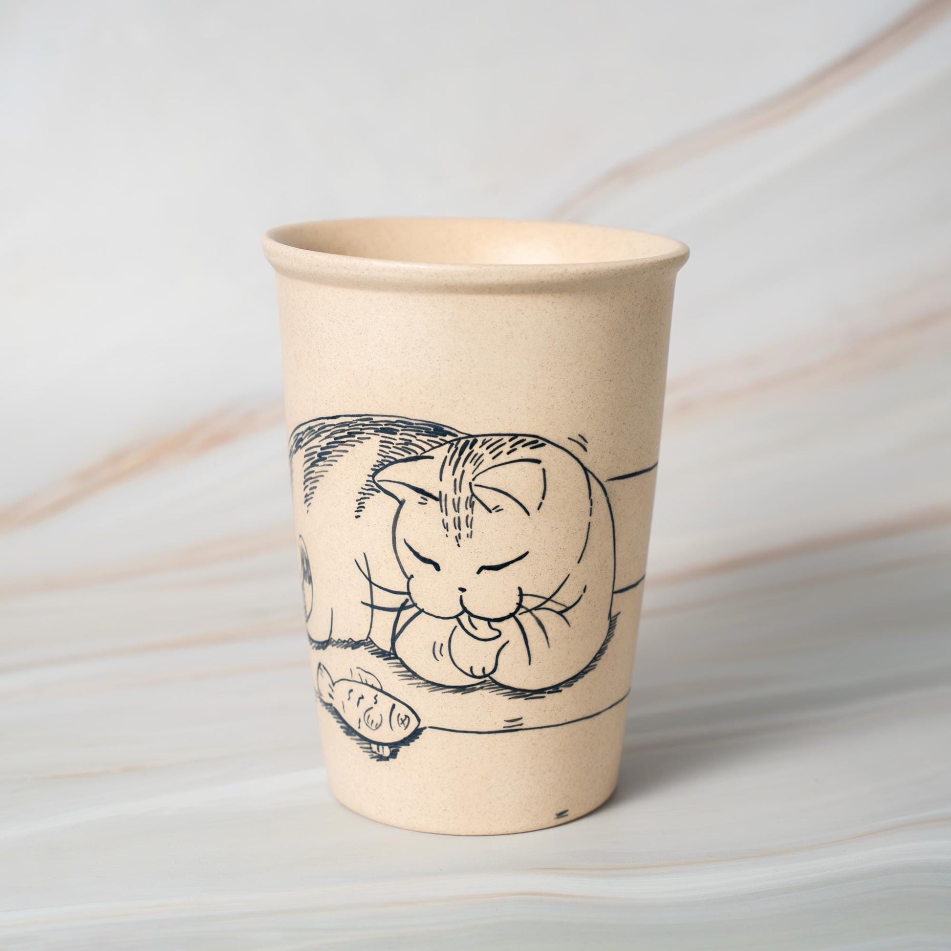 Lazy Cat Ceramic Tumbler Handpainted Kitty Espresso Mug Sketch Art Style Funny Pet Tea Cup Comic Style Coffee Cup Cute Birthday Gift for Kid