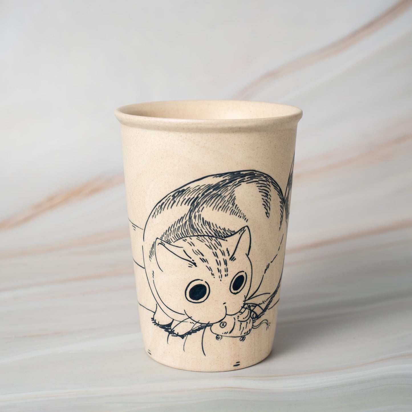 Lazy Cat Ceramic Tumbler Handpainted Kitty Espresso Mug Sketch Art Style Funny Pet Tea Cup Comic Style Coffee Cup Cute Birthday Gift for Kid