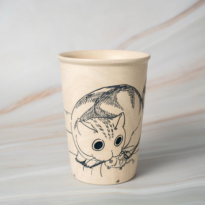 Lazy Cat Ceramic Tumbler Handpainted Kitty Espresso Mug Sketch Art Style Funny Pet Tea Cup Comic Style Coffee Cup Cute Birthday Gift for Kid