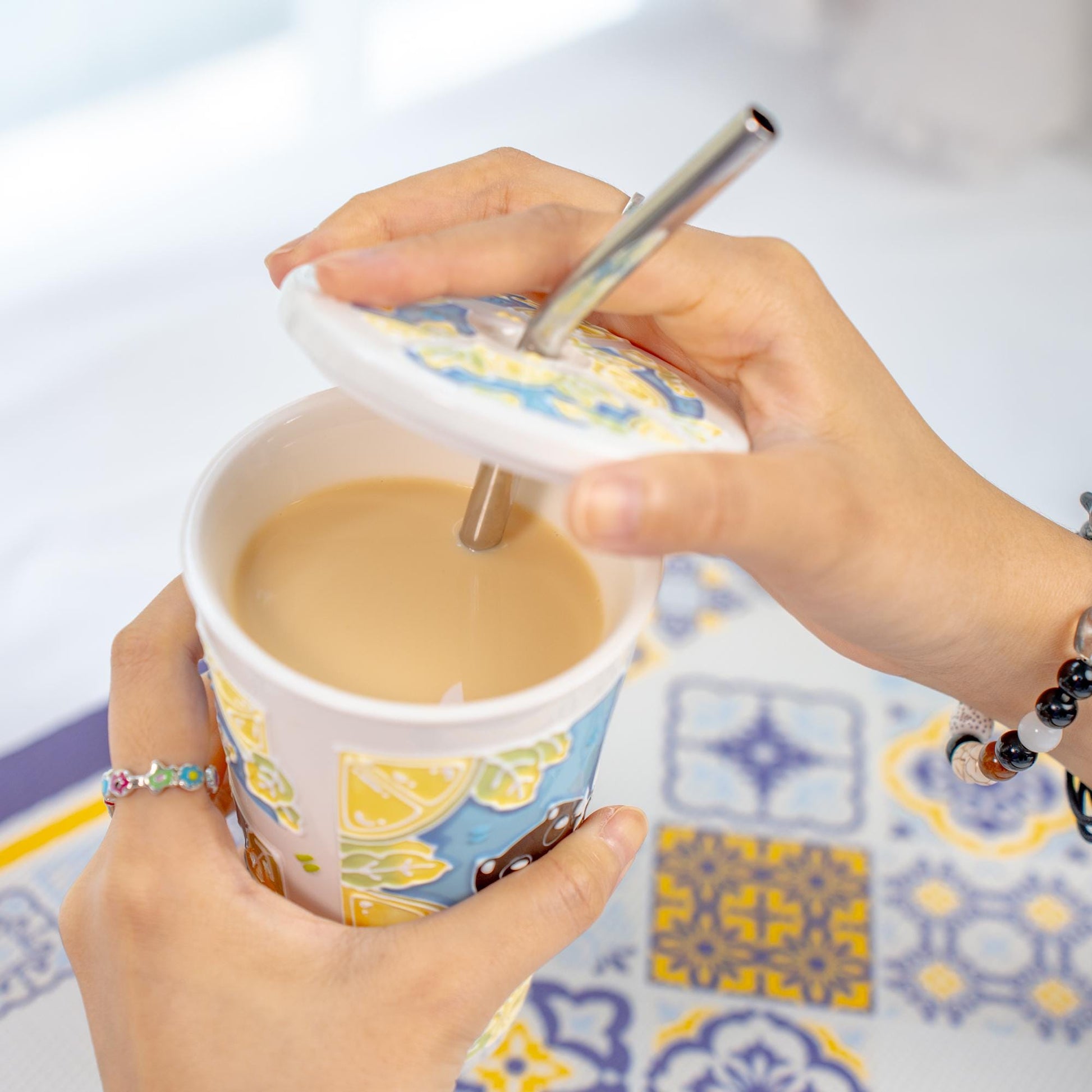 Summer Cat Lidded Tumbler with Straw Swimming Black Kitty Ceramic Coffee Mug Lemon Leaves Handmade Water Cup Cute Birthday Gift for Kids