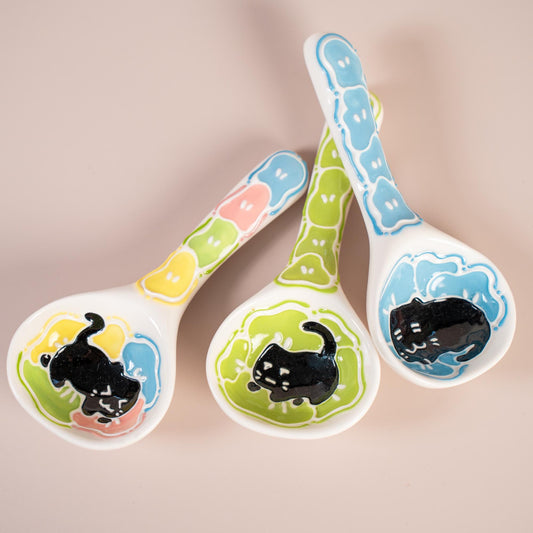 Cute Cat Ceramic Spoons 3D Black Cat Rice Spoons Handcrafted Cartoon Style Soup Spoons Kawaii Kitty Spoons Funny Birthday Gift for Children