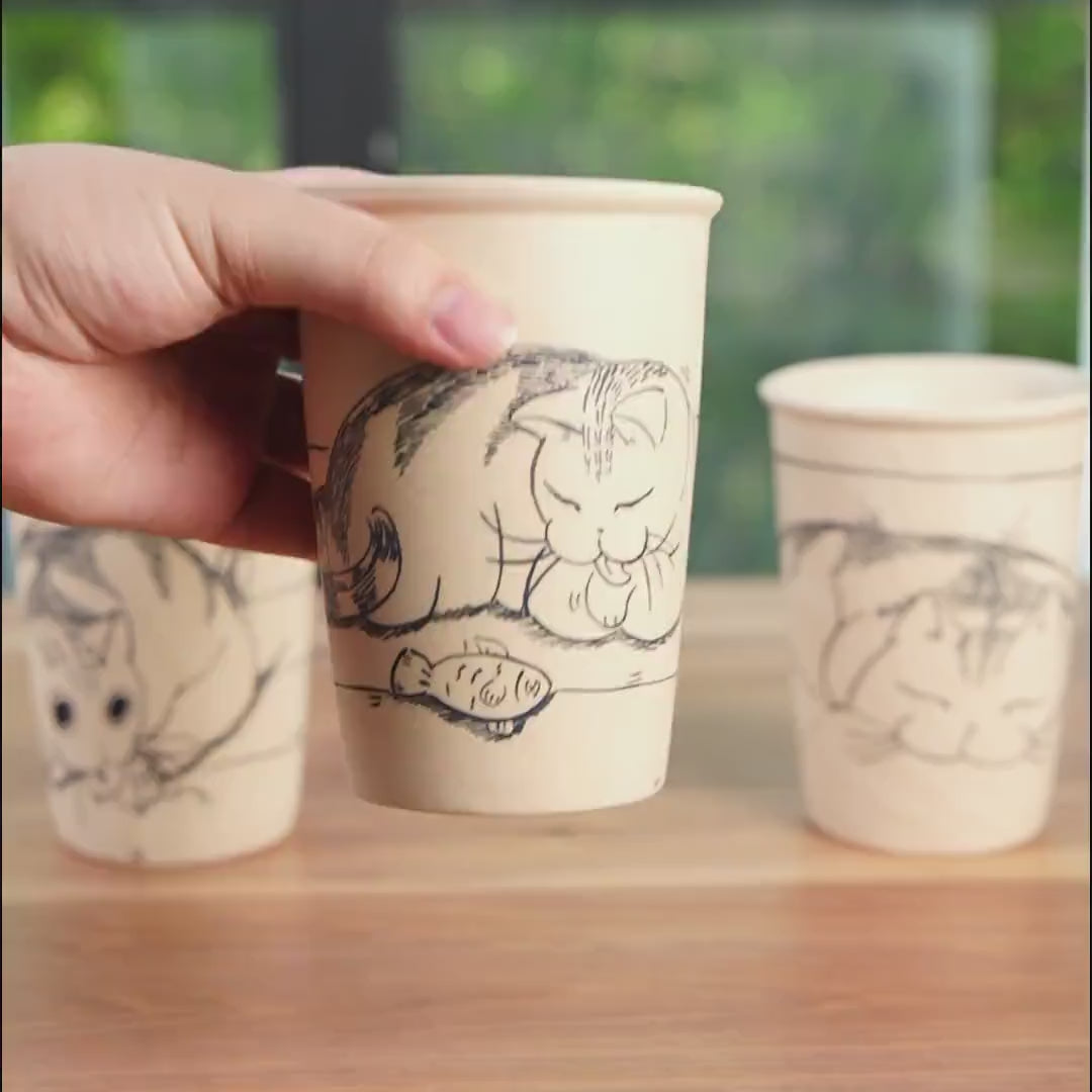 Lazy Cat Ceramic Tumbler Handpainted Kitty Espresso Mug Sketch Art Style Funny Pet Tea Cup Comic Style Coffee Cup Cute Birthday Gift for Kid