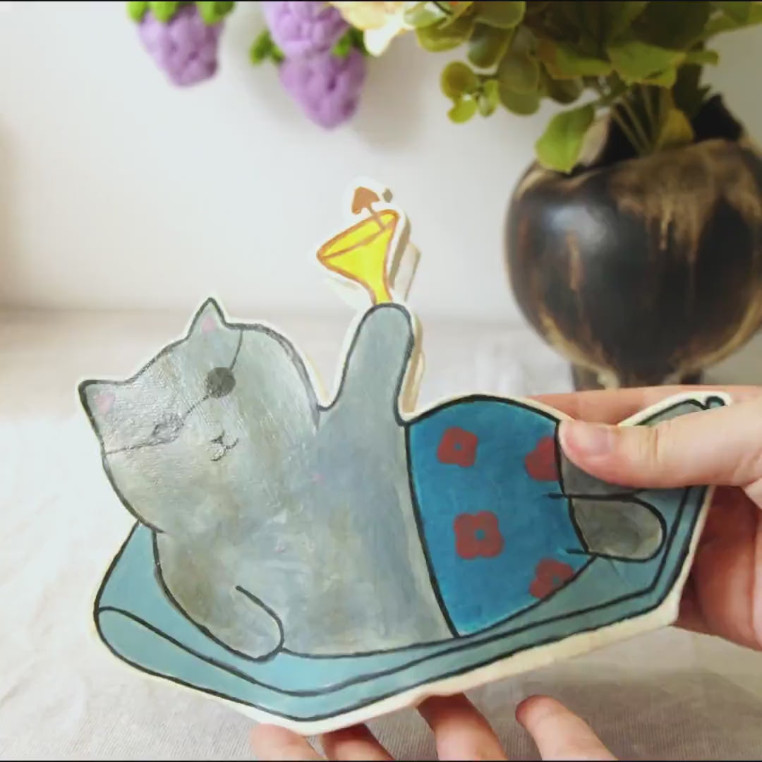 Cat Indoor Planter With Sunglasses,Potted Plant Decor Housewarming Gift, Charming Cat Ceramic Planter Gift for Her Mother's Day Gifts