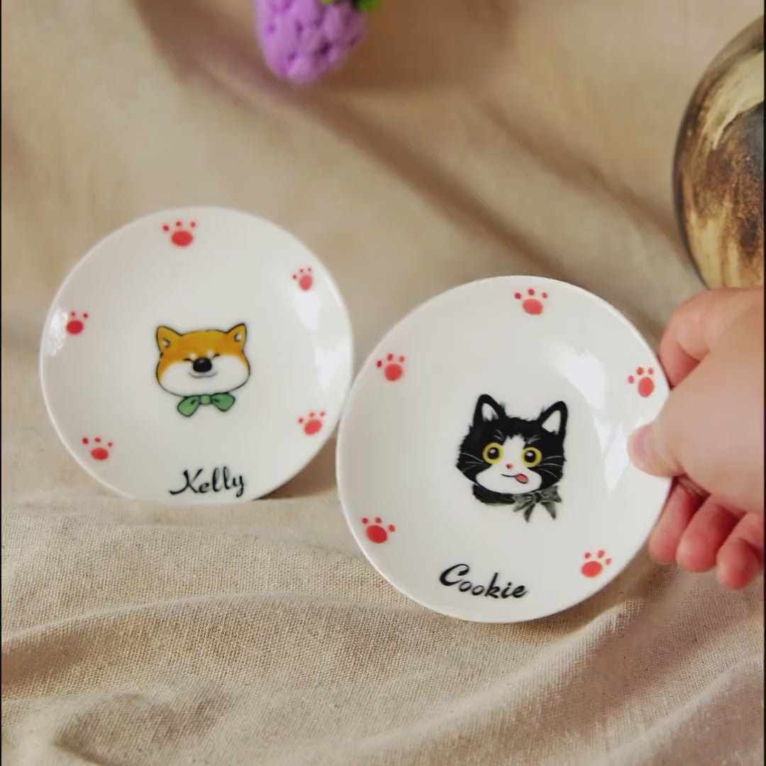 Custom Kawaii Pet Dish Feeding Bowl Cartoon Personlized Ceramic Bowl Memorial Gift Handpainted Free shipping Made in German Pet food Dish