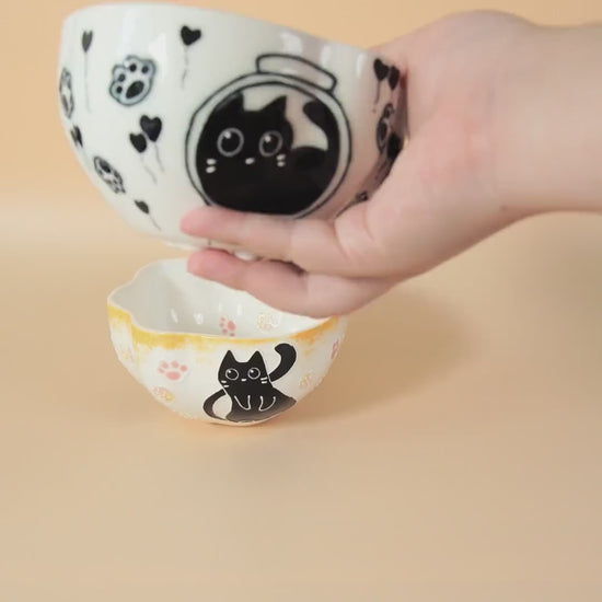 Ceramic Cat Ramen Bowl, Salad, and Pasta Bowl Unique Kawaii Cat Ceramic Serving Bowls,Cut Nooddle Bowl, Pottery Fruit Bowl Y2K