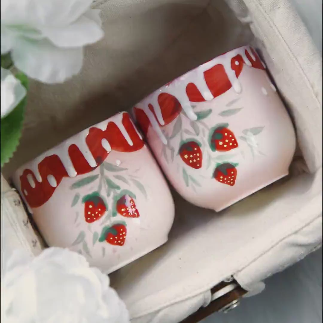 Strawberry handmade ceramic mug Strawberry soirée pottery cup handmade mug aesthetic mug modern coffee mug Cute Pink drinkware motehr's day